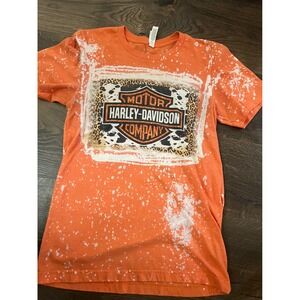Harley Davidson‎ T-Shirt Bleach Splatter Leopard Print Graphic Tee Small